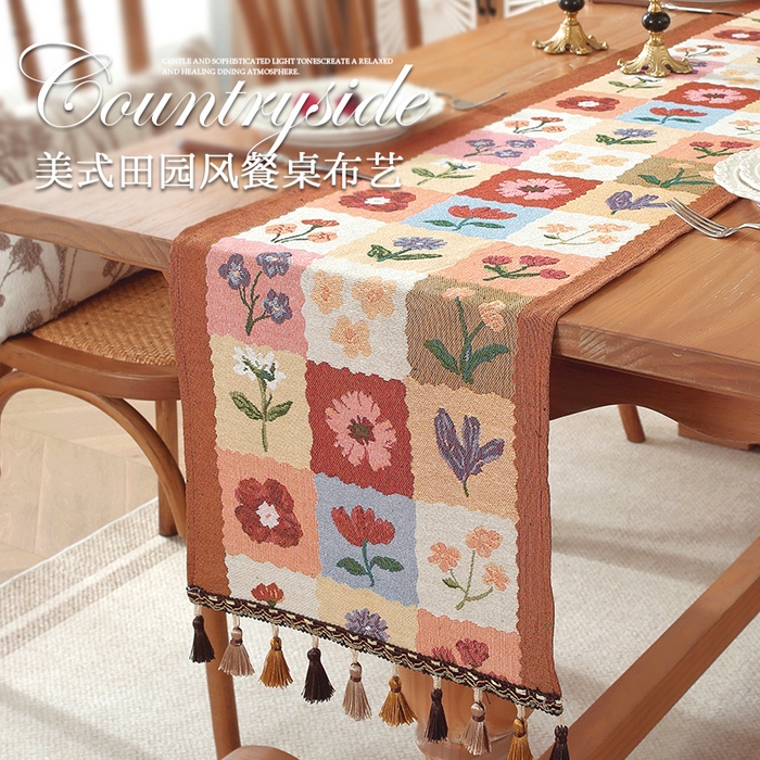 91家纺网 家纺一手货源 找家纺 （总）南通大梧纺织 2026新款美式风情花朵桌旗