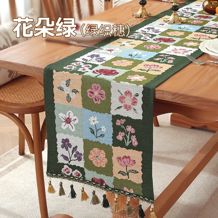 南通大梧纺织 2026新款美式风情花朵桌旗 花朵绿