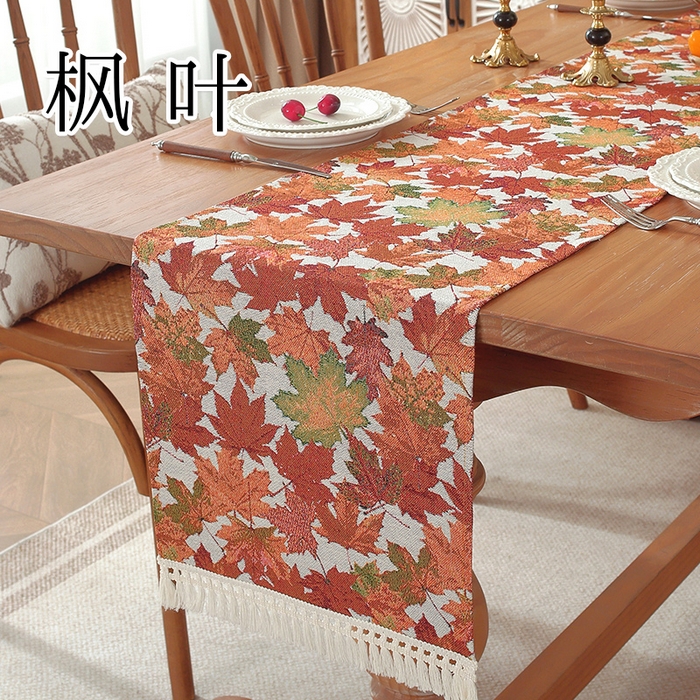 91家纺网 家纺一手货源 找家纺 （总）南通大梧纺织 2026新款美式田园枫叶桌旗