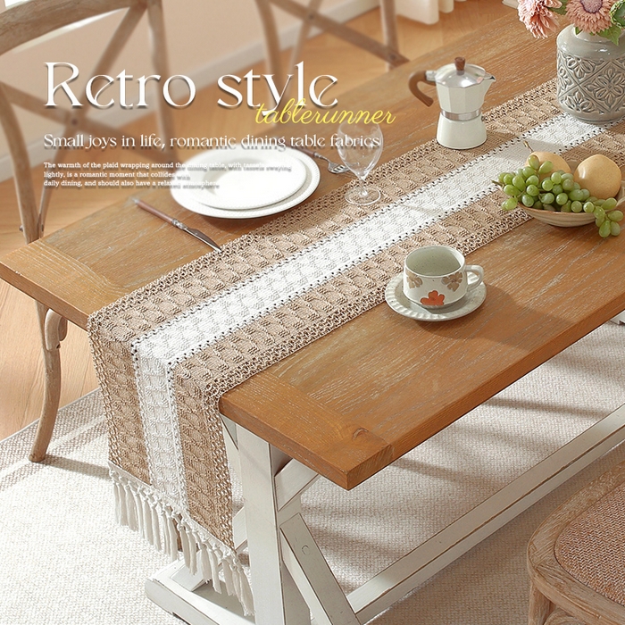 91家纺网 家纺一手货源 找家纺 南通大梧纺织 2026新款宅寂风复古麻长须桌旗 双咖宽 长结须