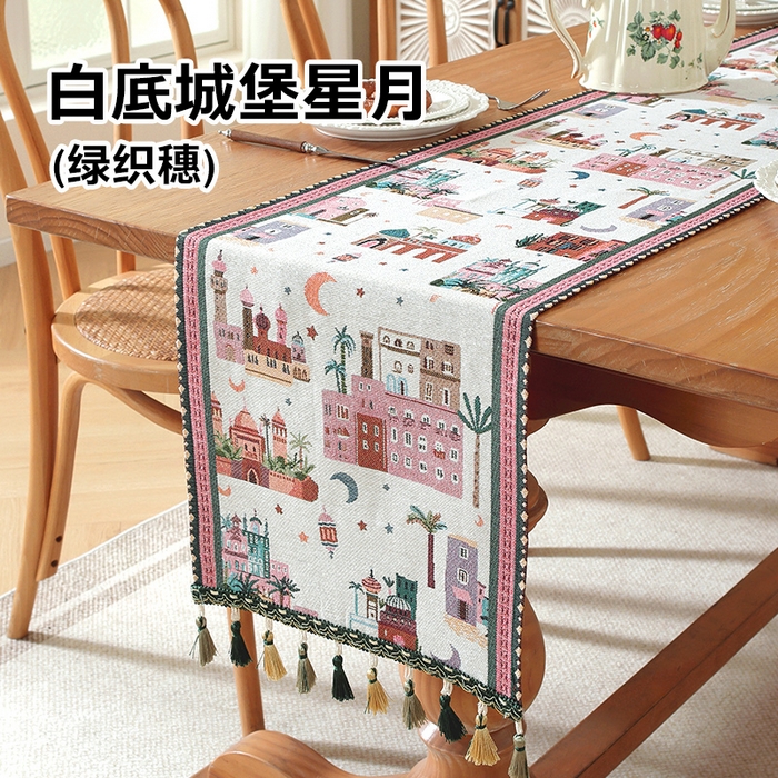 91家纺网 家纺一手货源 找家纺 （总）南通大梧纺织 2026新款中东复古骆驼城堡窗花桌旗