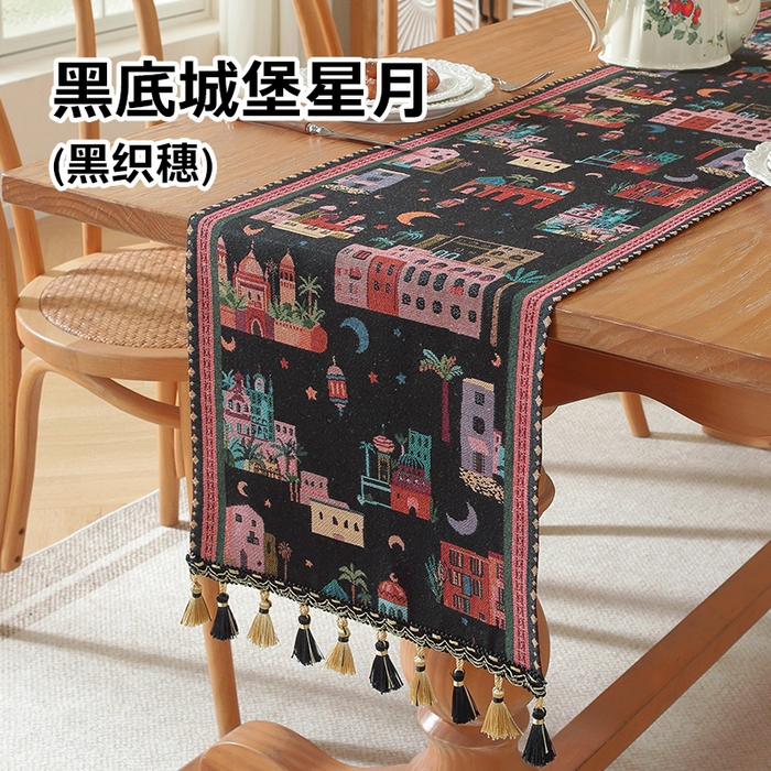 91家纺网 家纺一手货源 找家纺 （总）南通大梧纺织 2026新款中东复古骆驼城堡窗花桌旗