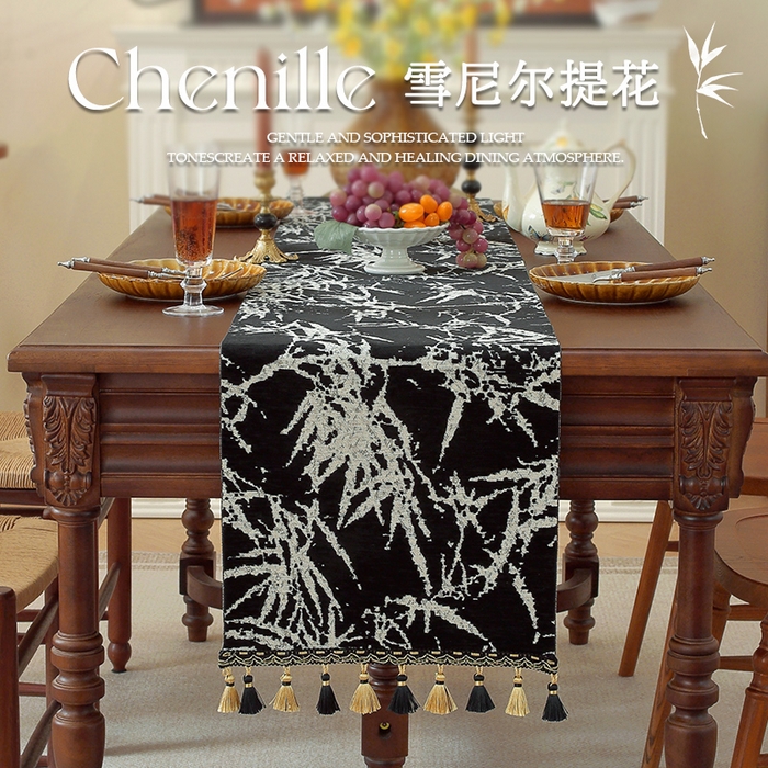 91家纺网 家纺一手货源 找家纺 南通大梧纺织 2026新款中式墨竹桌旗 墨竹-黑