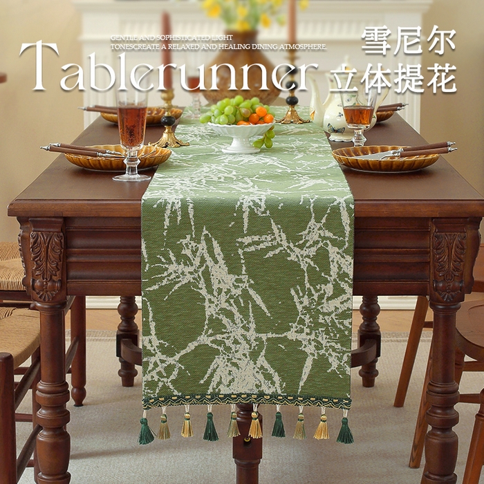 91家纺网 家纺一手货源 找家纺 南通大梧纺织 2026新款中式墨竹桌旗 墨竹-绿