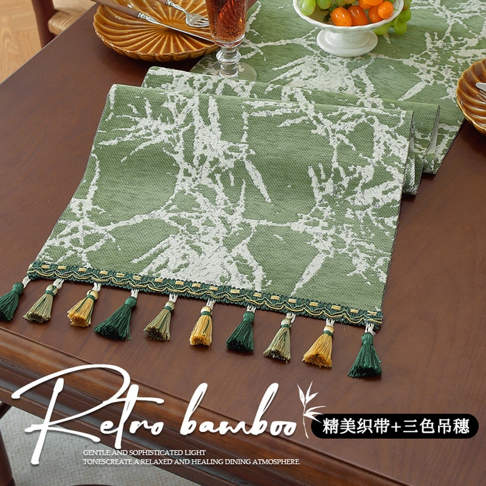 91家纺网 家纺一手货源 找家纺 南通大梧纺织 2026新款中式墨竹桌旗 墨竹-绿