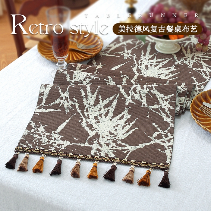 91家纺网 家纺一手货源 找家纺 南通大梧纺织 2026新款中式墨竹桌旗 墨竹-咖