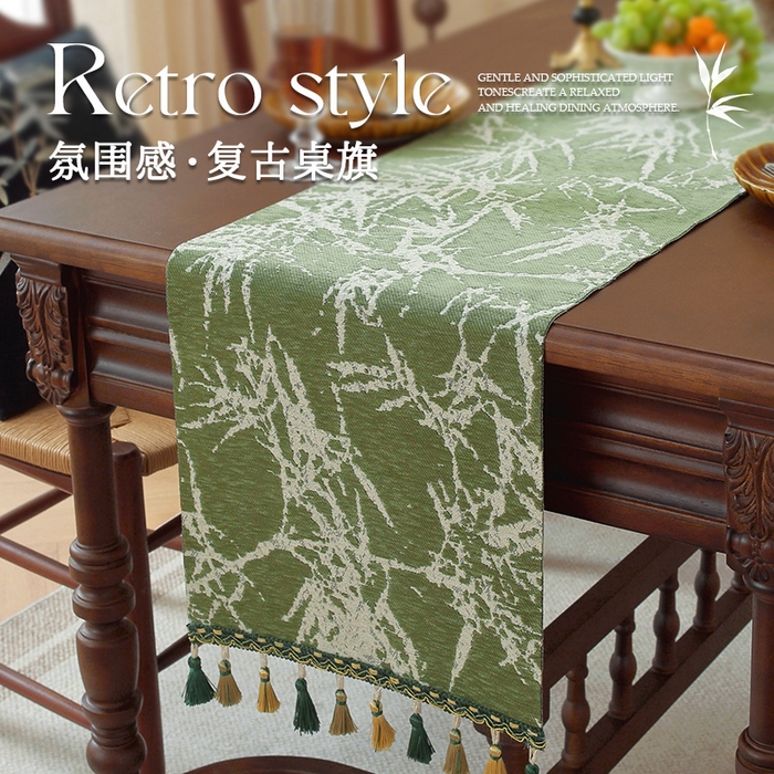 91家纺网 家纺一手货源 找家纺 南通大梧纺织 2026新款中式墨竹桌旗 墨竹-绿