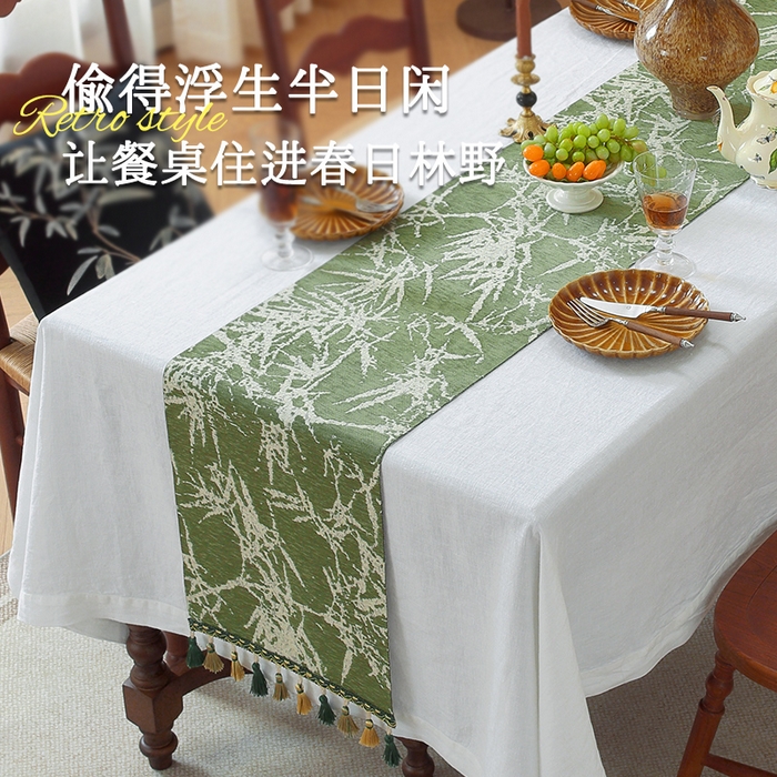 91家纺网 家纺一手货源 找家纺 南通大梧纺织 2026新款中式墨竹桌旗 墨竹-绿