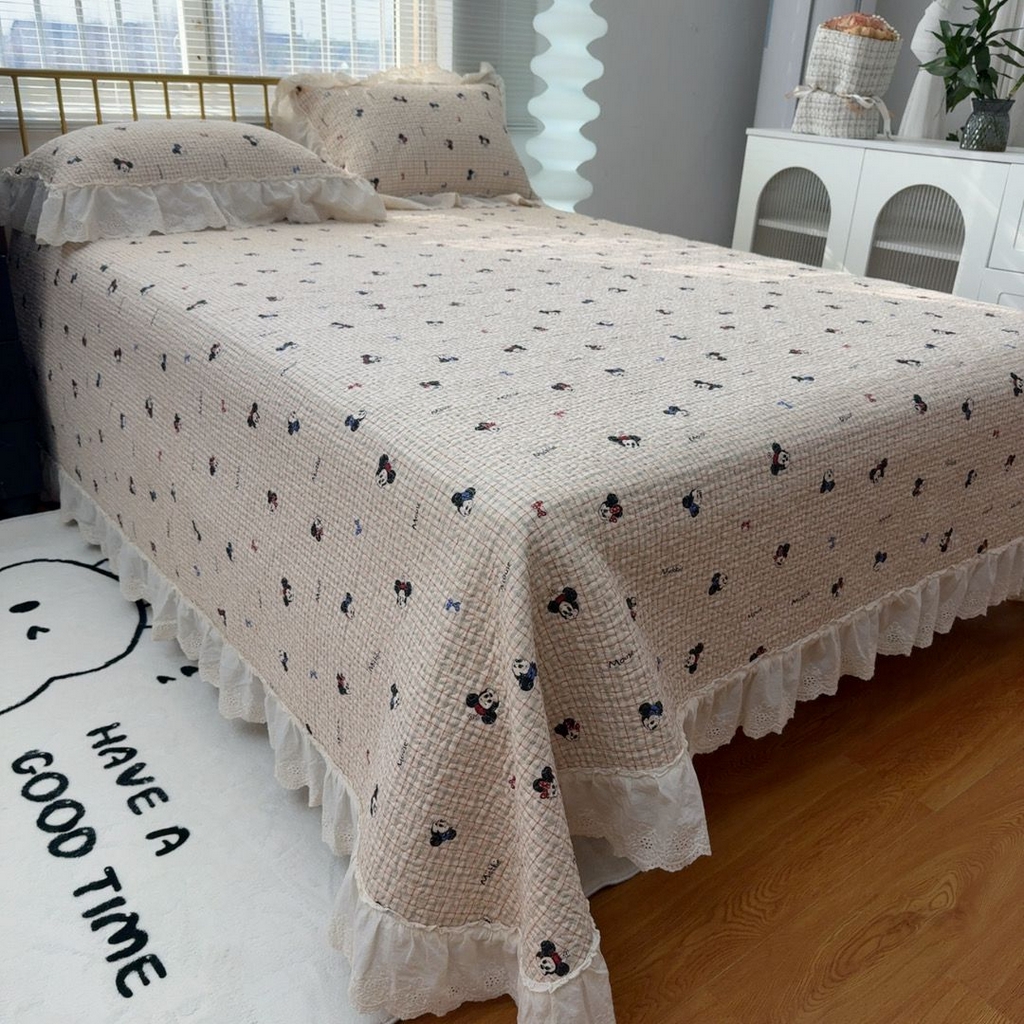 暖居 2026新款大尺寸双层纱高温砂洗245X265床盖三件套 米妮