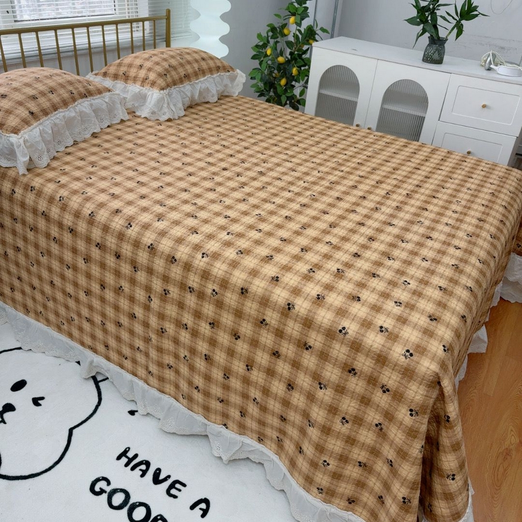 91家纺网 家纺一手货源 找家纺 暖居 2026新款大尺寸双层纱高温砂洗245X265床盖三件套 车厘子