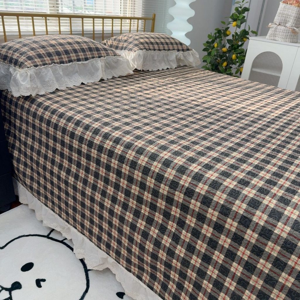 91家纺网 家纺一手货源 找家纺 暖居 2026新款大尺寸双层纱高温砂洗245X265床盖三件套 洛璃