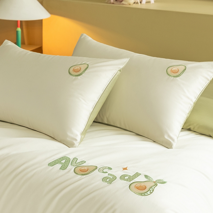 91家纺网 家纺一手货源 找家纺 618家纺 2026新款A类60支全棉纯棉绣花四件套-牛油果系列 牛油果米绿