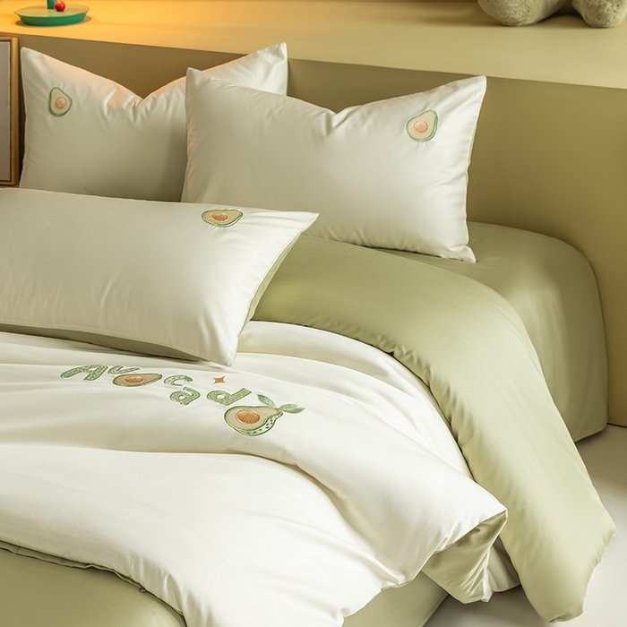 91家纺网 家纺一手货源 找家纺 618家纺 2026新款A类60支全棉纯棉绣花四件套-牛油果系列 牛油果米绿