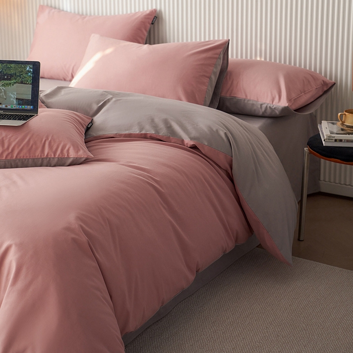 91家纺网 家纺一手货源 找家纺 （总）小懒猪 2026新款13372A类双拼纯色全棉纯棉四件套 （提供买家秀）