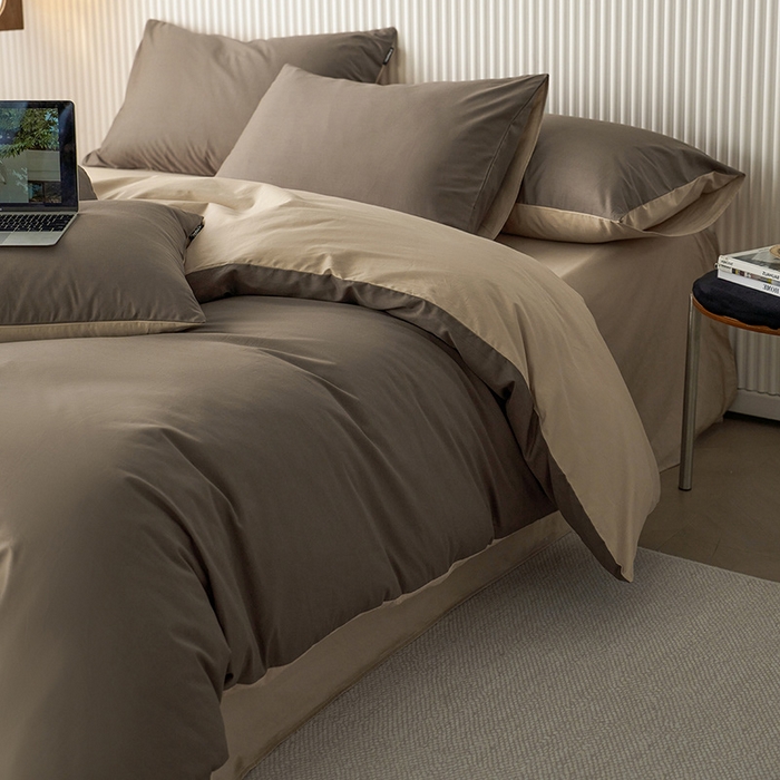 91家纺网 家纺一手货源 找家纺 （总）小懒猪 2026新款13372A类双拼纯色全棉纯棉四件套 （提供买家秀）