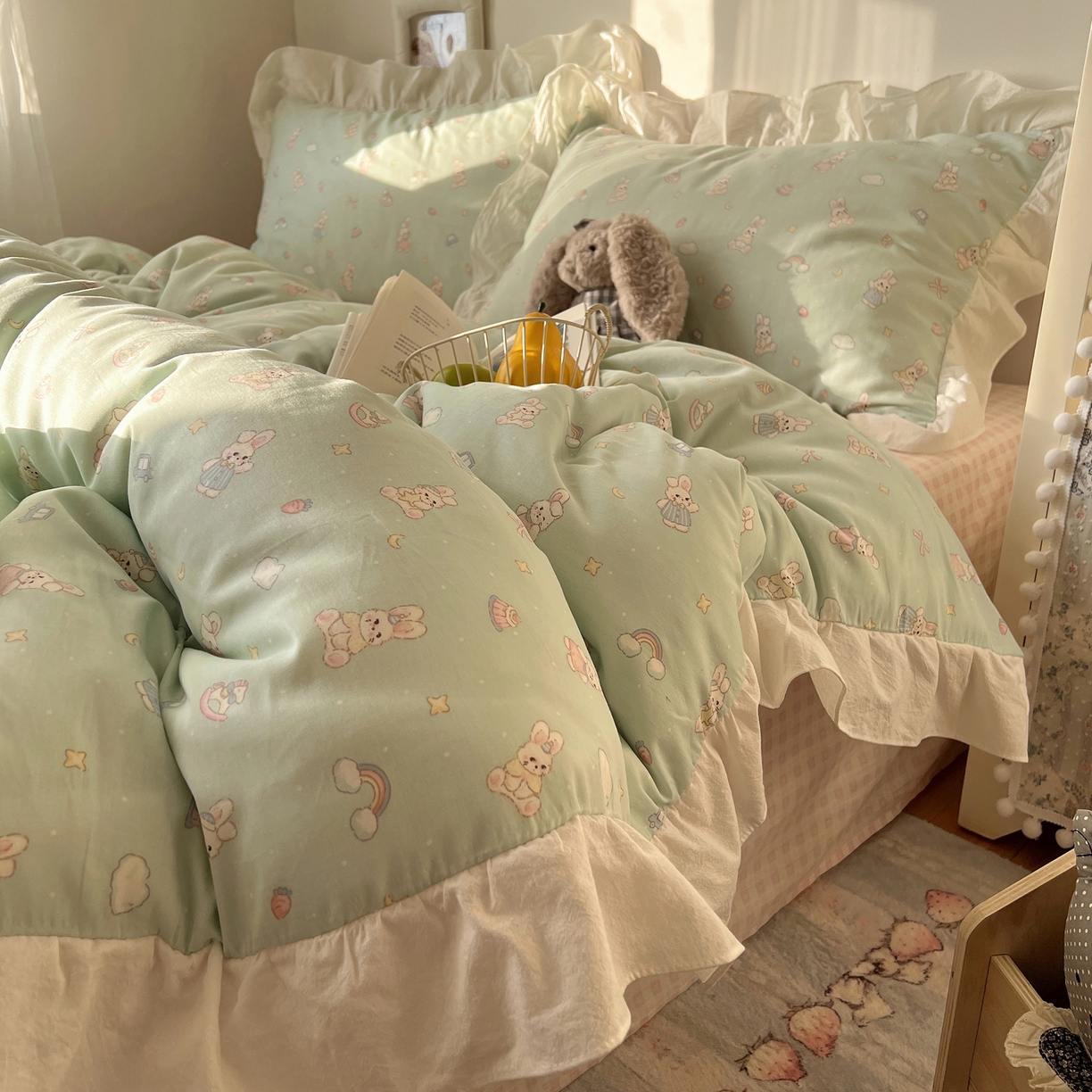 六巷胡同 2026春夏新款韩系花边款卡通40支13070全棉四件套（第二系列）-风格二 花边萝莉邦尼兔