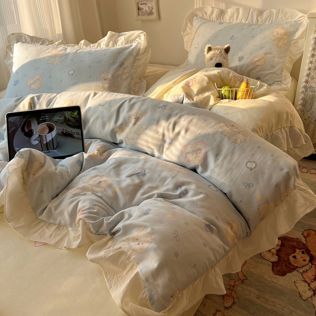 六巷胡同 2026春夏新款韩系花边款卡通40支13070全棉四件套（第二系列）-风格二 花边萌趣小飞犬