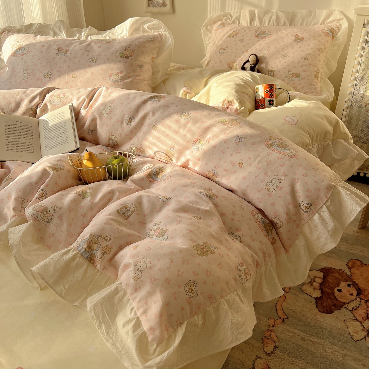 六巷胡同 2026春夏新款韩系花边款卡通40支13070全棉四件套（第二系列）-风格二 花边秘境木马记