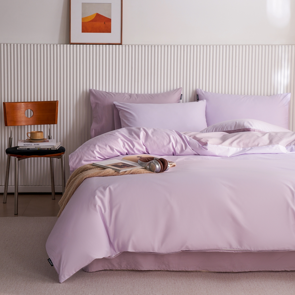 91家纺网 家纺一手货源 找家纺 小懒猪 2026新款13372A类双拼纯色全棉纯棉四件套 （提供买家秀） 粉紫-香芋紫