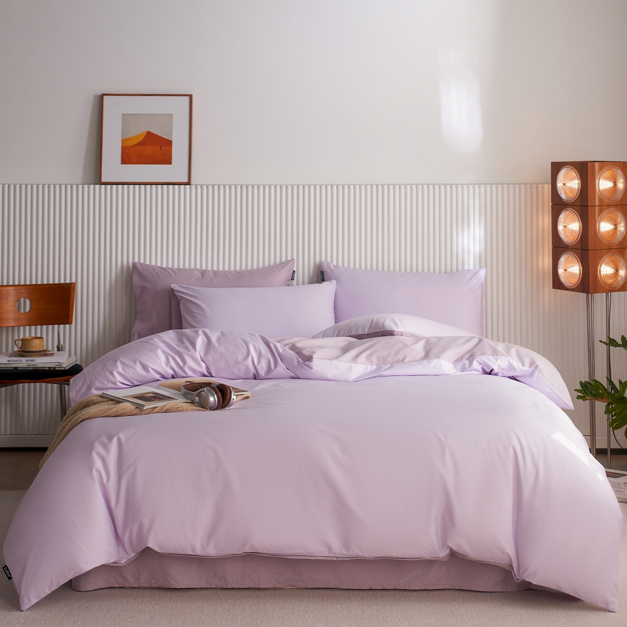 91家纺网 家纺一手货源 找家纺 小懒猪 2026新款13372A类双拼纯色全棉纯棉四件套 （提供买家秀） 粉紫-香芋紫