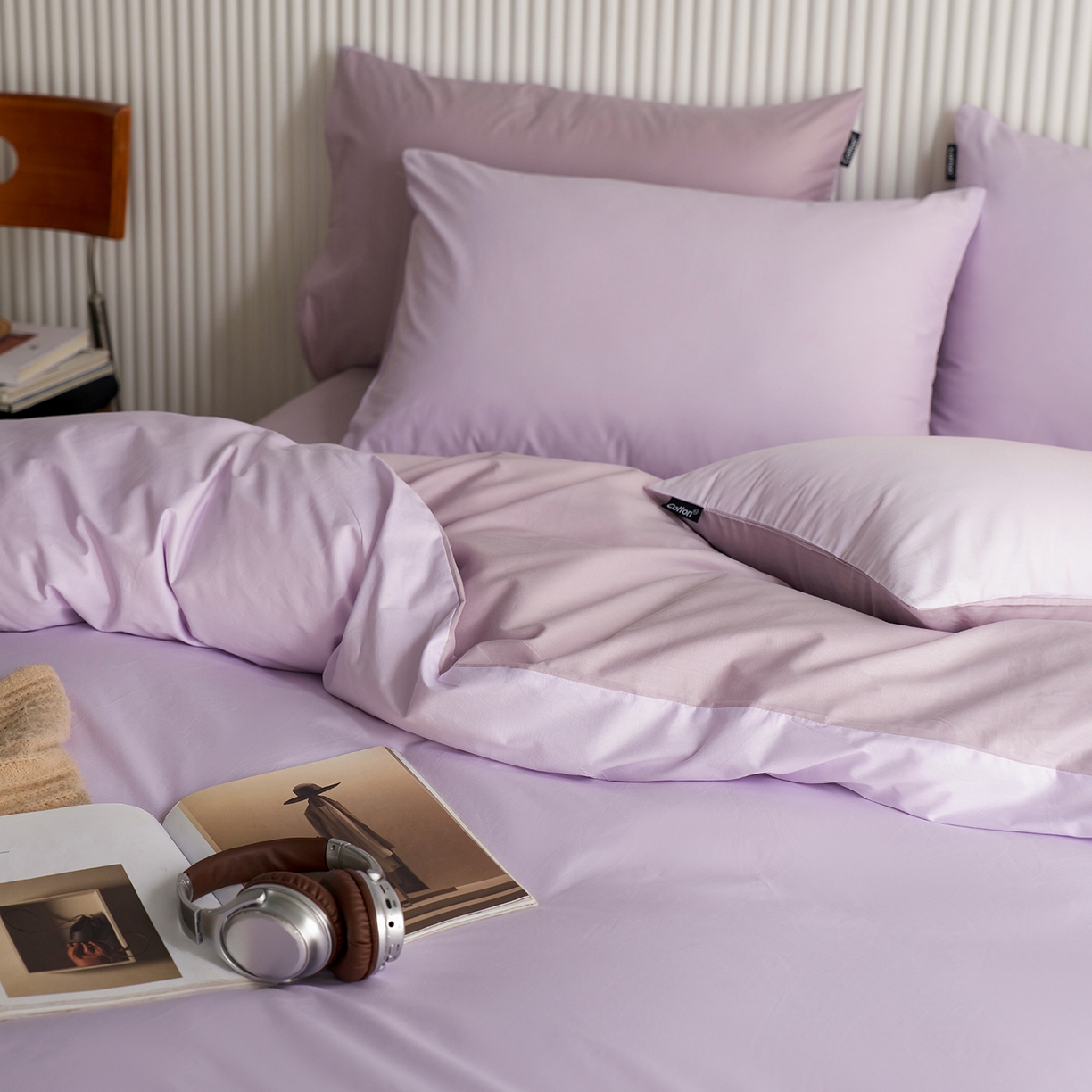 91家纺网 家纺一手货源 找家纺 小懒猪 2026新款13372A类双拼纯色全棉纯棉四件套 （提供买家秀） 粉紫-香芋紫