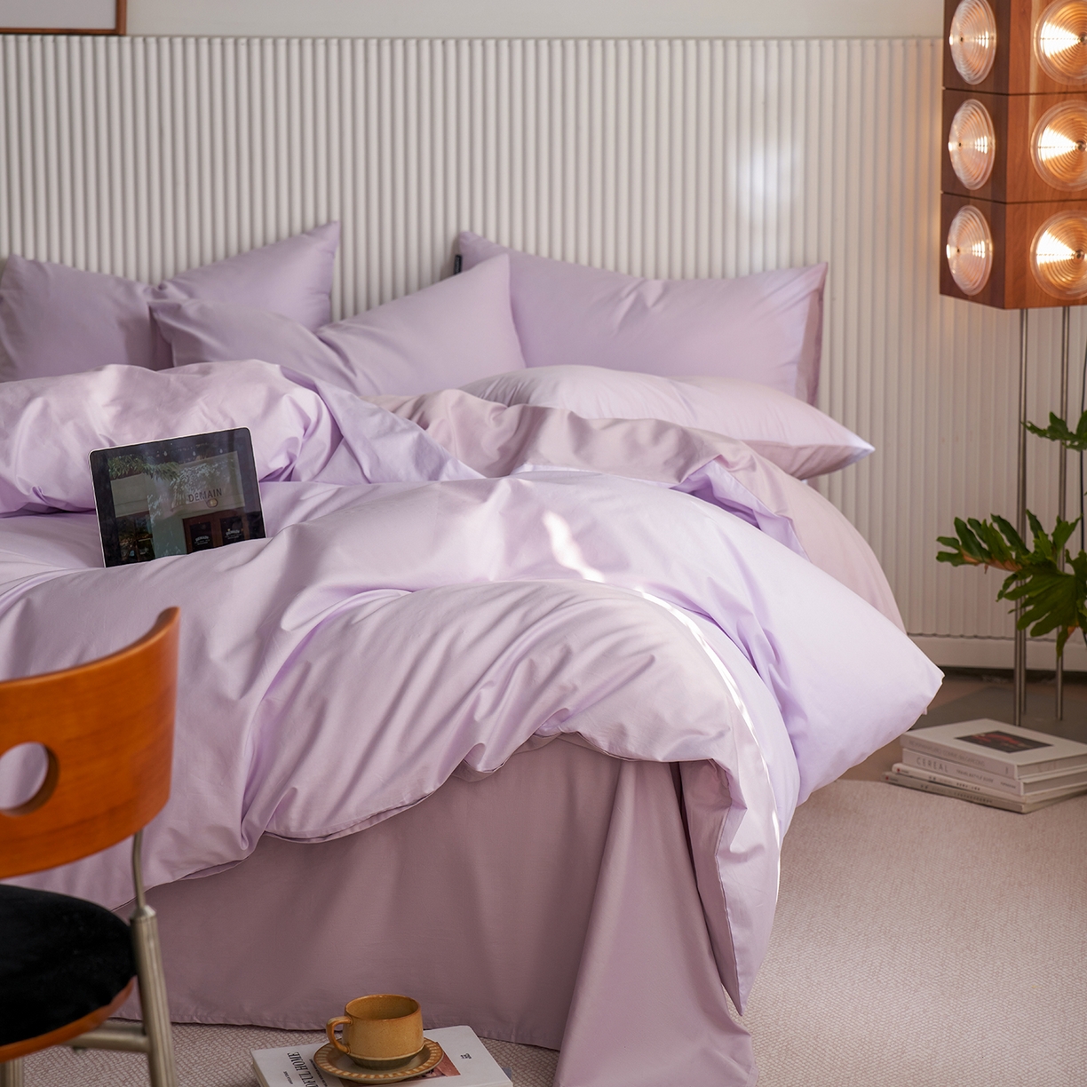 91家纺网 家纺一手货源 找家纺 小懒猪 2026新款13372A类双拼纯色全棉纯棉四件套 （提供买家秀） 粉紫-香芋紫