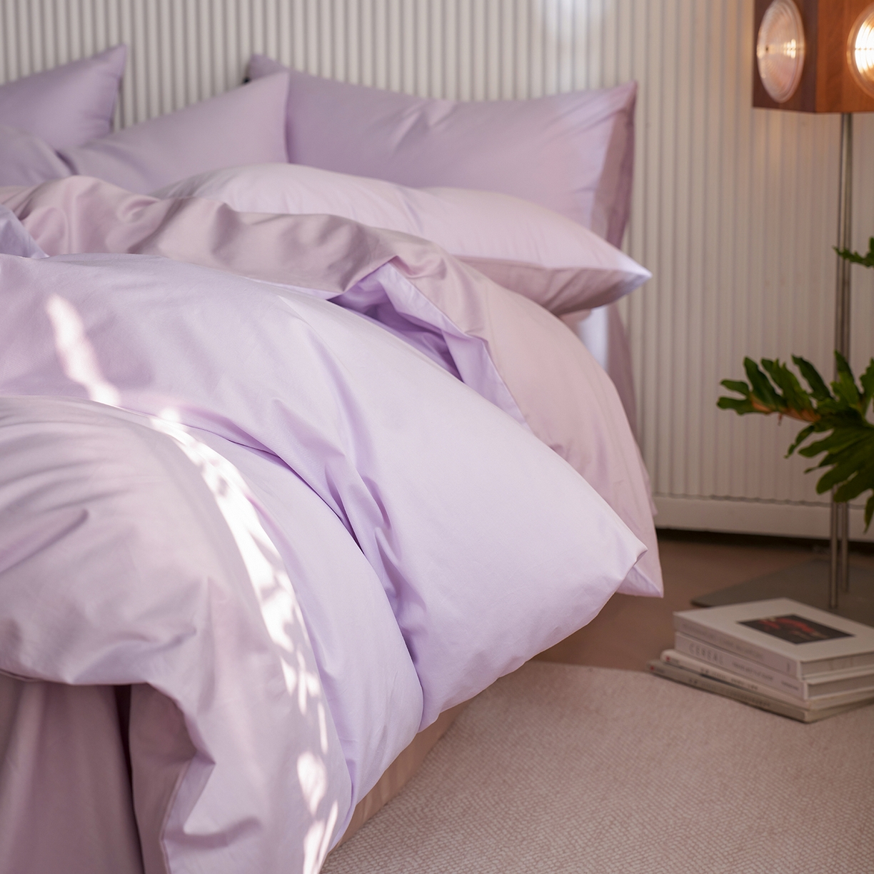 91家纺网 家纺一手货源 找家纺 小懒猪 2026新款13372A类双拼纯色全棉纯棉四件套 （提供买家秀） 粉紫-香芋紫