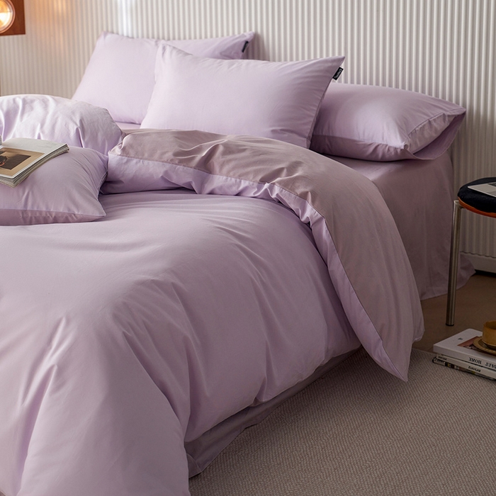 小懒猪 2026新款13372A类双拼纯色全棉纯棉四件套 （提供买家秀） 粉紫-香芋紫