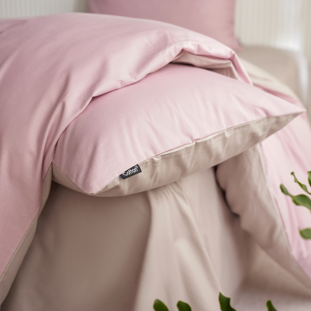 91家纺网 家纺一手货源 找家纺 小懒猪 2026新款13372A类双拼纯色全棉纯棉四件套 浅紫-山灰