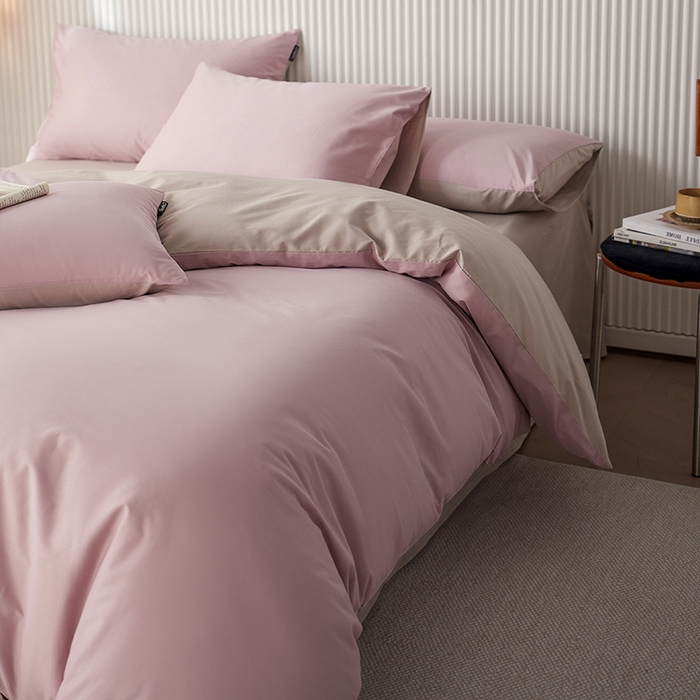 小懒猪 2026新款13372A类双拼纯色全棉纯棉四件套 浅紫-山灰