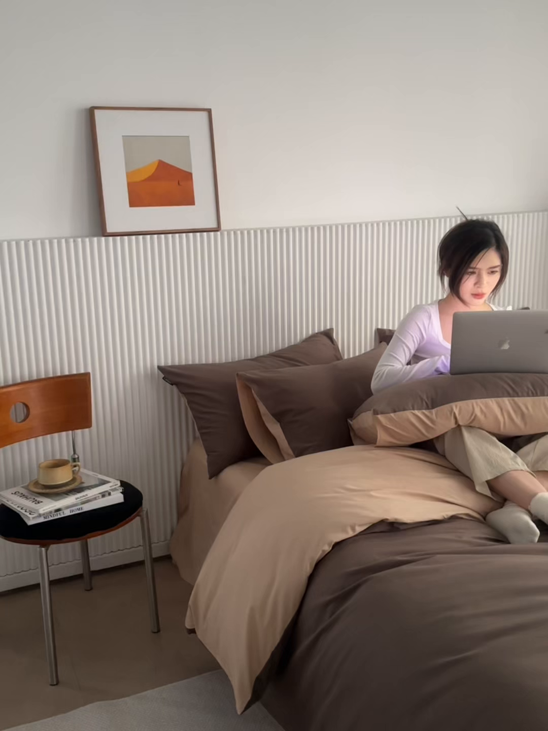 91家纺网 家纺一手货源 找家纺 小懒猪 2026新款13372A类双拼纯色全棉纯棉四件套 （提供买家秀） 深咖-香槟