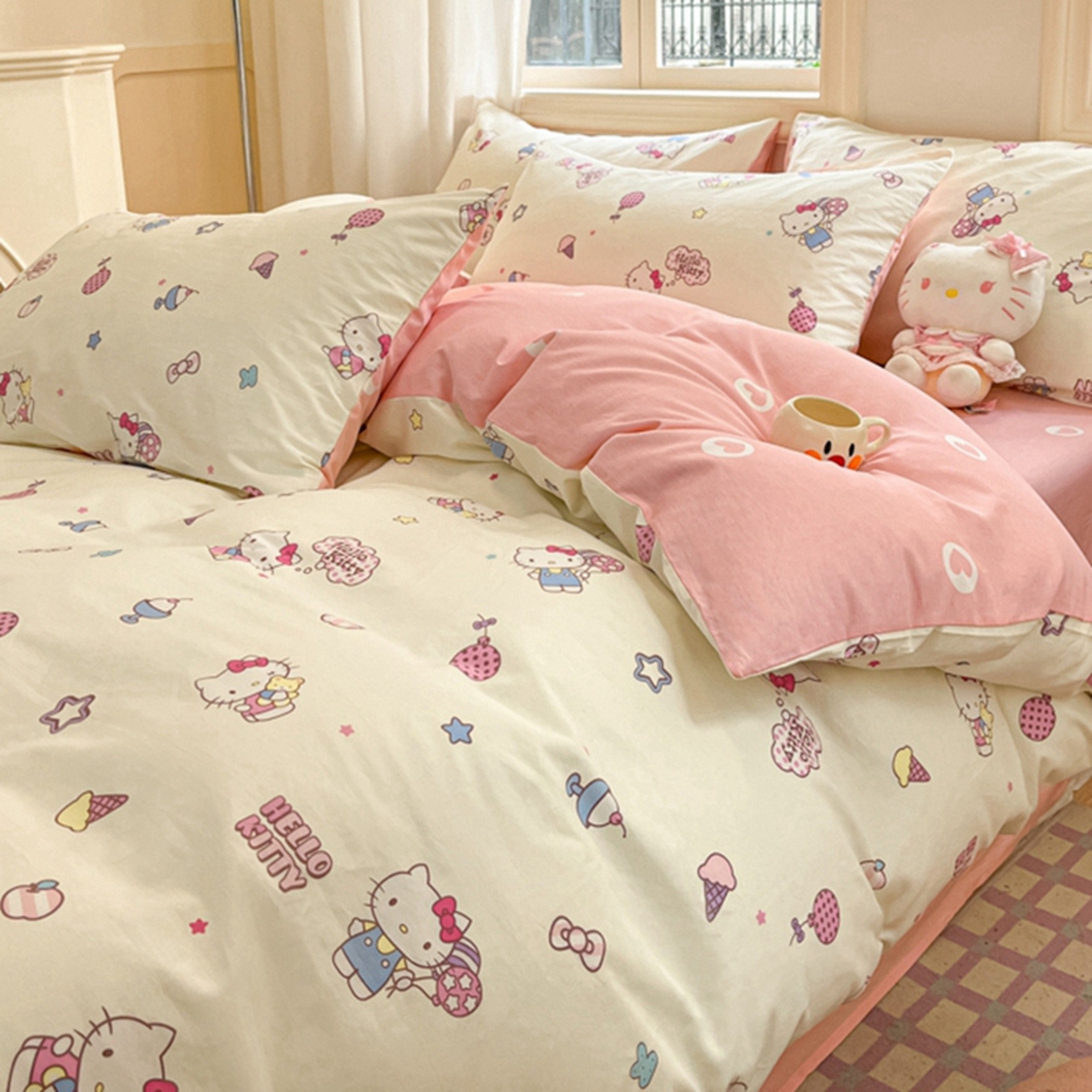 91家纺网 家纺一手货源 找家纺 博雅 2026新款三丽鸥全棉纯棉小版印花四件套 美美KT