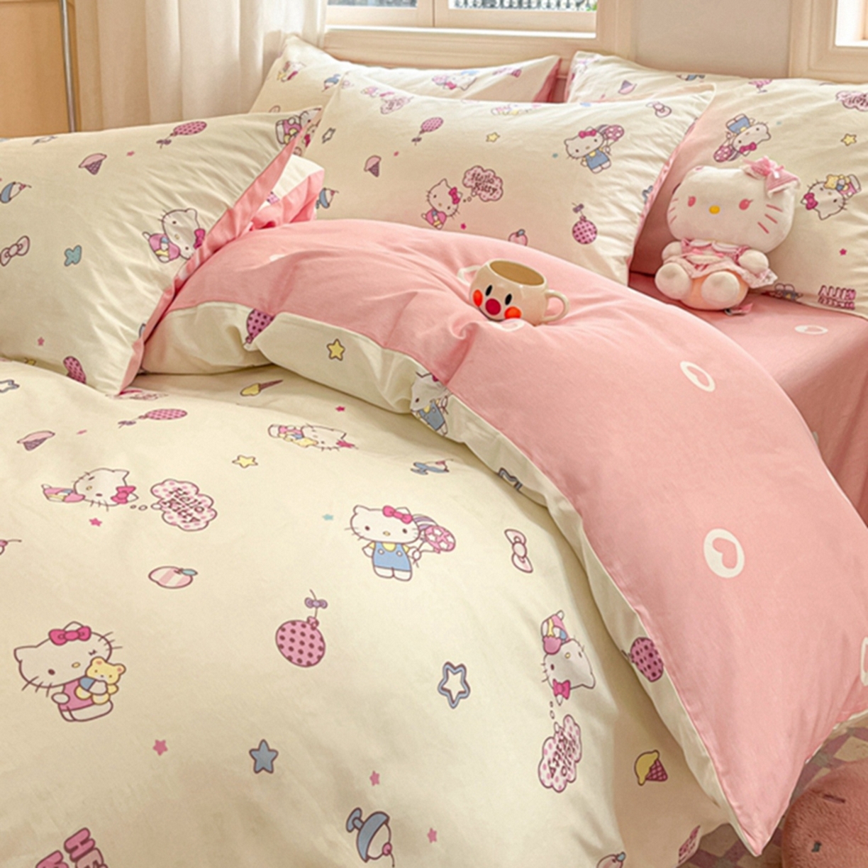 91家纺网 家纺一手货源 找家纺 博雅 2026新款三丽鸥全棉纯棉小版印花四件套 美美KT