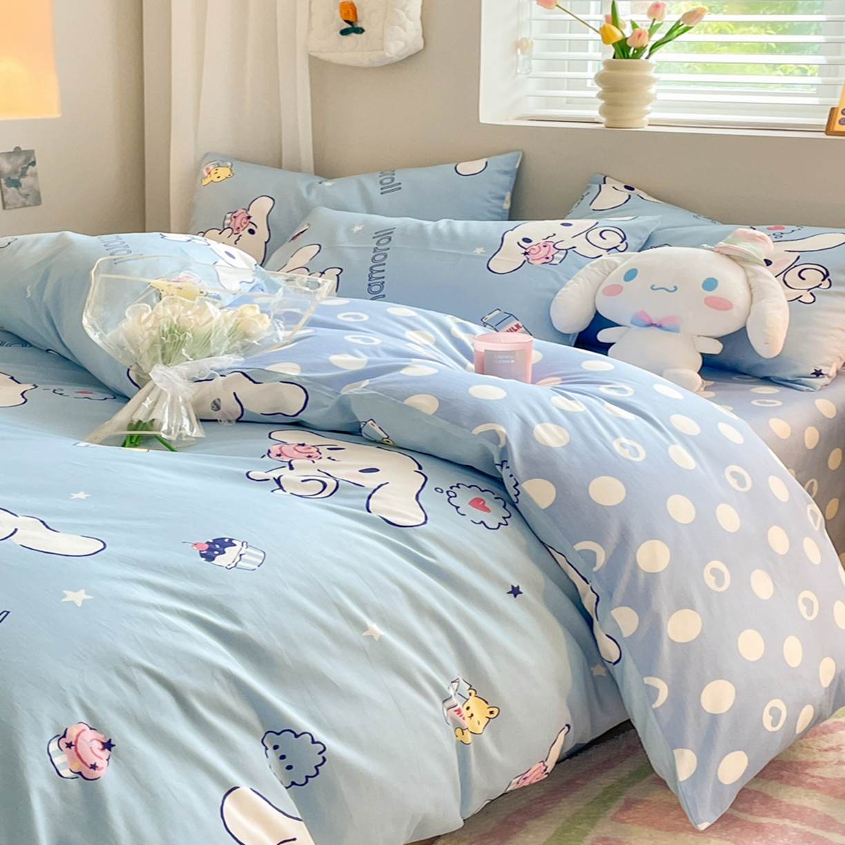 91家纺网 家纺一手货源 找家纺 博雅 2026新款三丽鸥全棉纯棉小版印花四件套 甜品玉桂狗