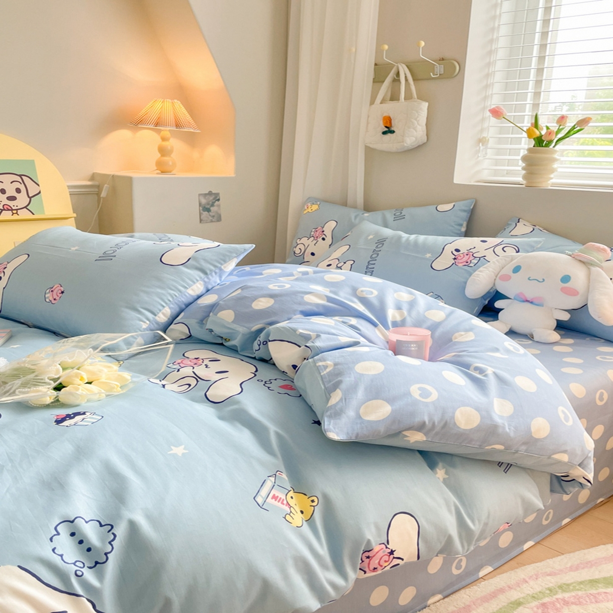 91家纺网 家纺一手货源 找家纺 博雅 2026新款三丽鸥全棉纯棉小版印花四件套 甜品玉桂狗