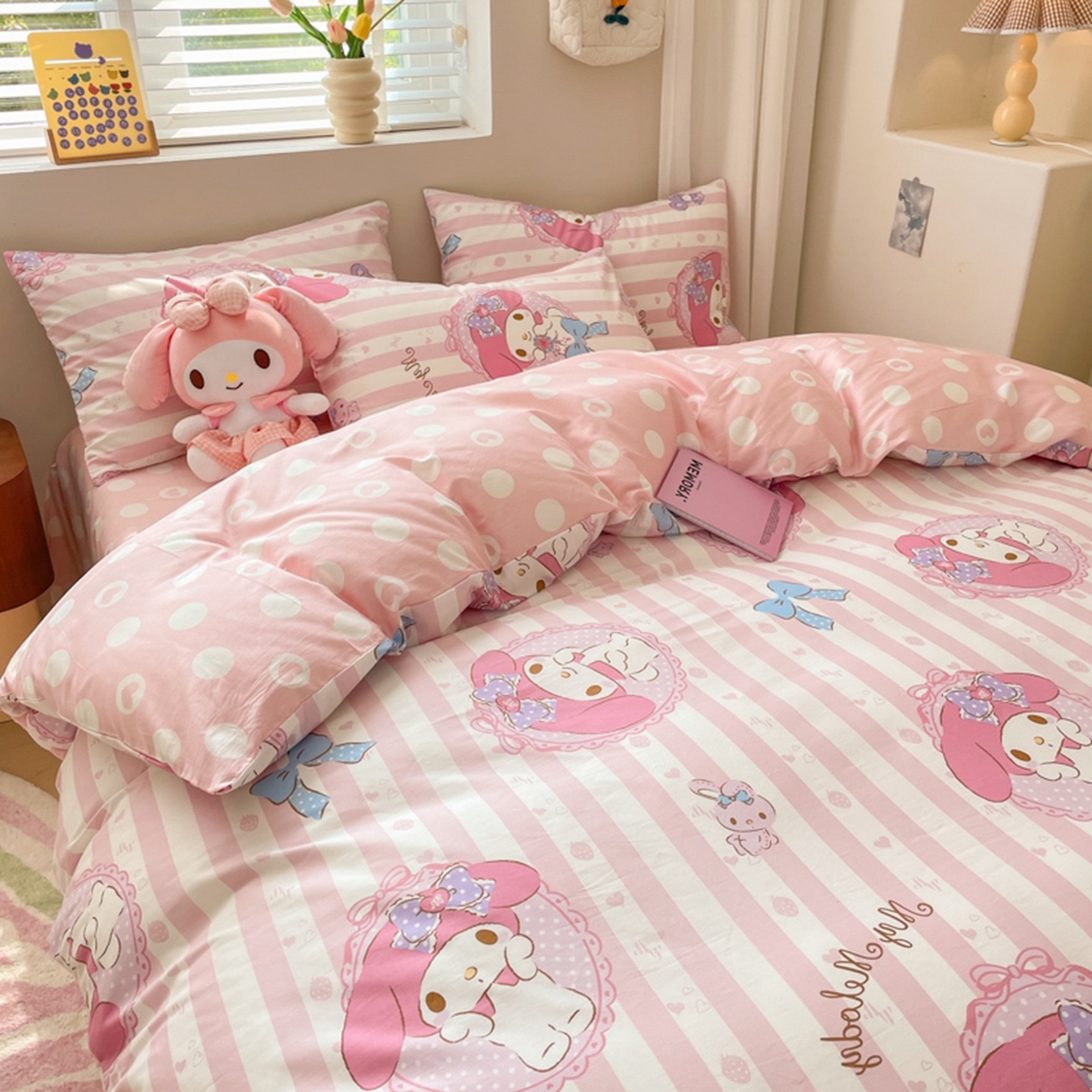 91家纺网 家纺一手货源 找家纺 博雅 2026新款三丽鸥全棉纯棉小版印花四件套 甜甜美乐蒂