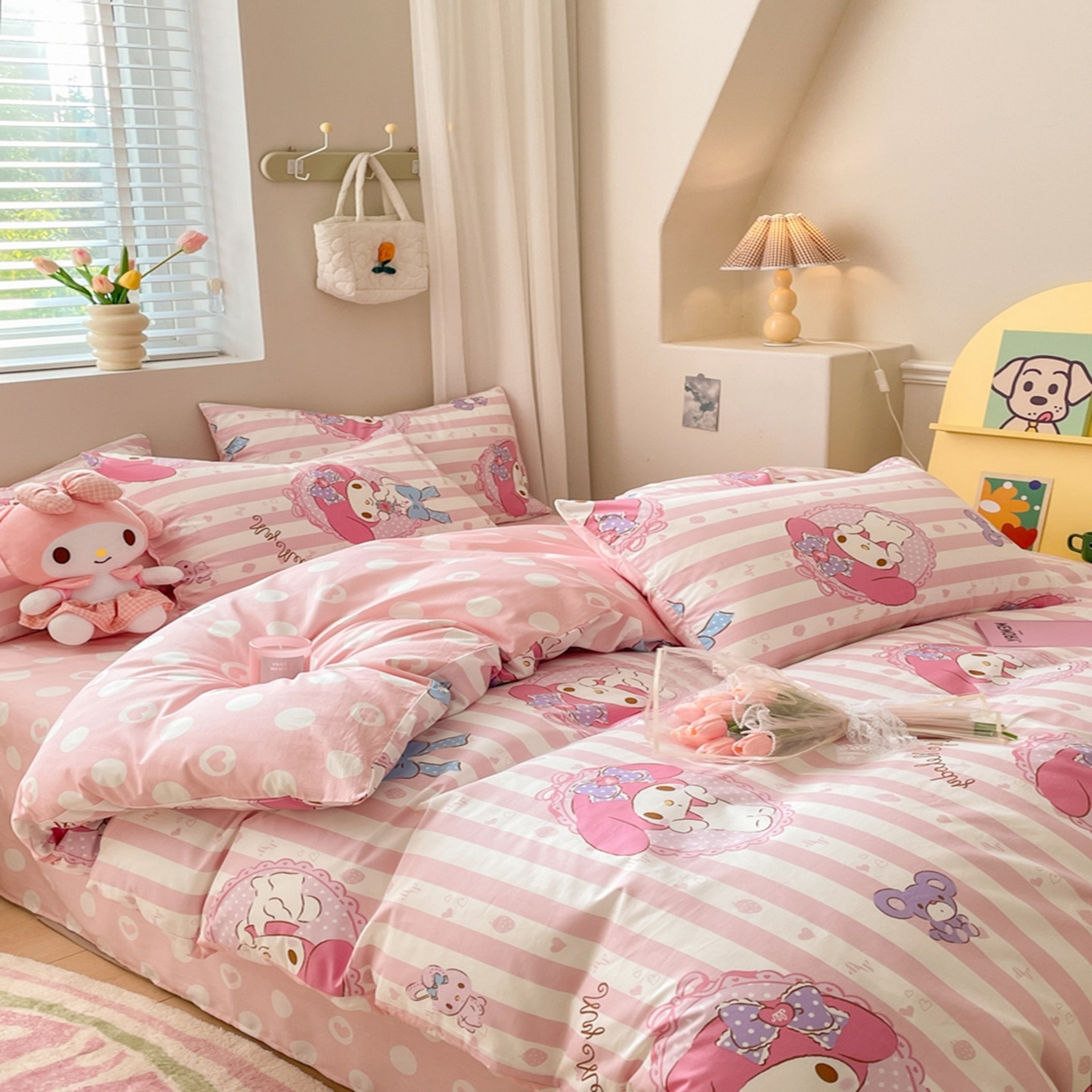 91家纺网 家纺一手货源 找家纺 博雅 2026新款三丽鸥全棉纯棉小版印花四件套 甜甜美乐蒂