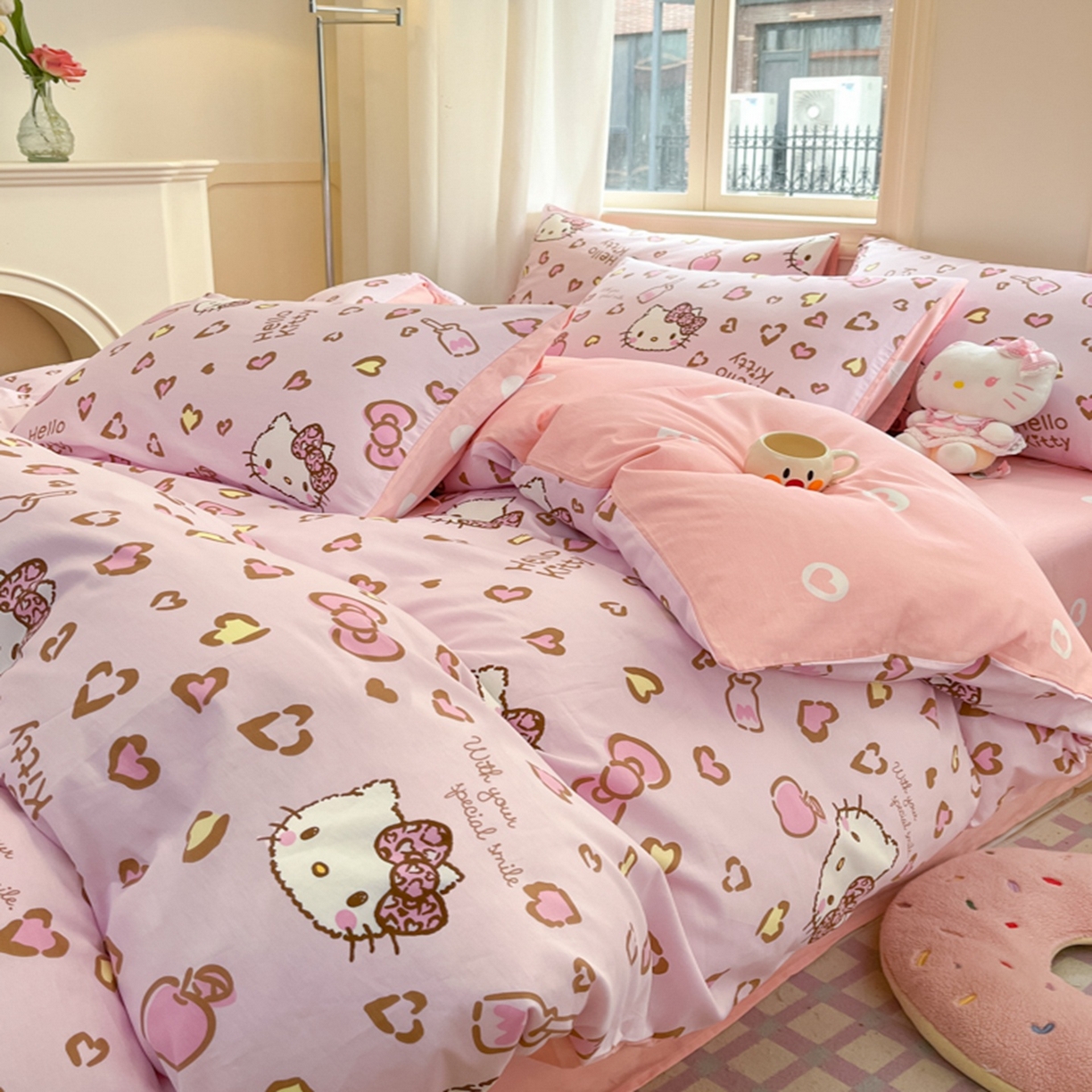 91家纺网 家纺一手货源 找家纺 博雅 2026新款三丽鸥全棉纯棉小版印花四件套 心心KT