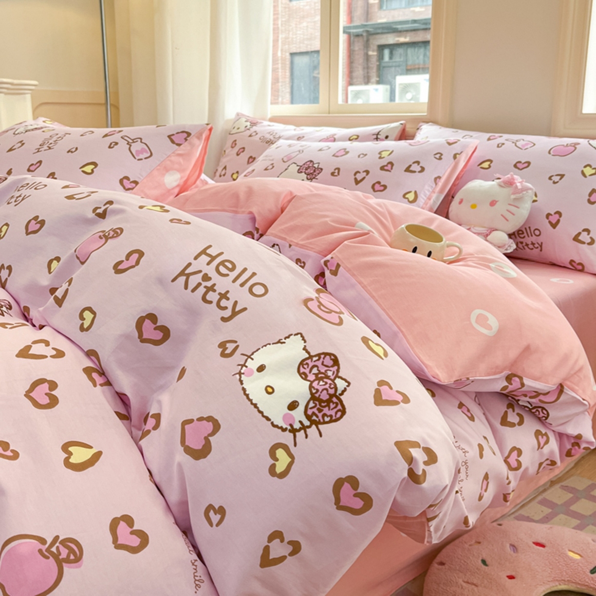 博雅 2026新款三丽鸥全棉纯棉小版印花四件套 心心KT