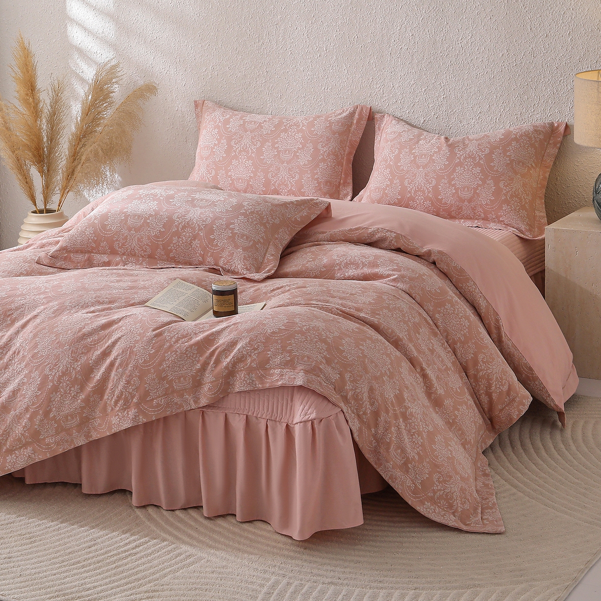 91家纺网 家纺一手货源 找家纺 （总）金艾草 2026新款欧式风雕花全棉纯棉花边床盖四件套