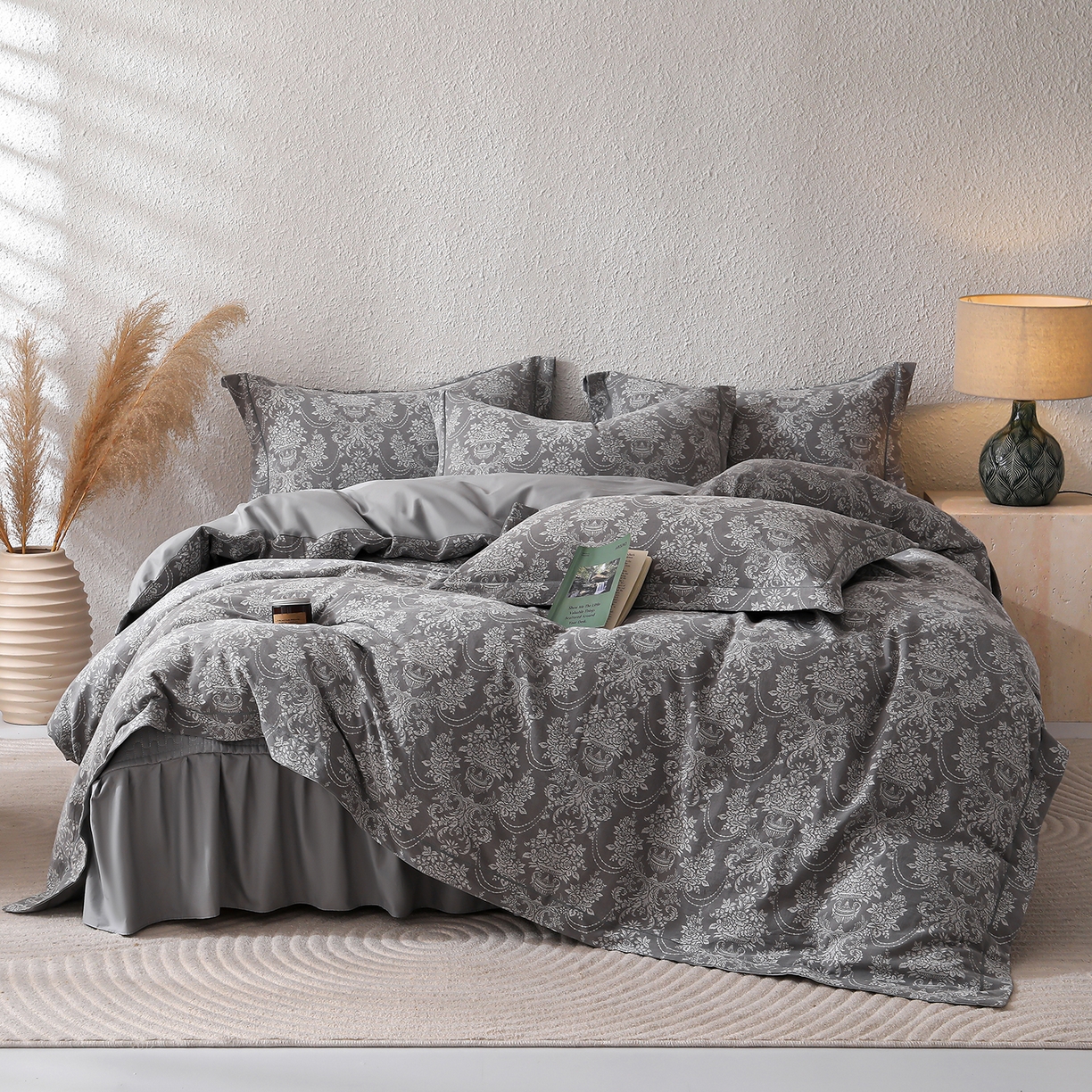 金艾草 2026新款欧式风雕花全棉纯棉花边床盖四件套 欧花-灰