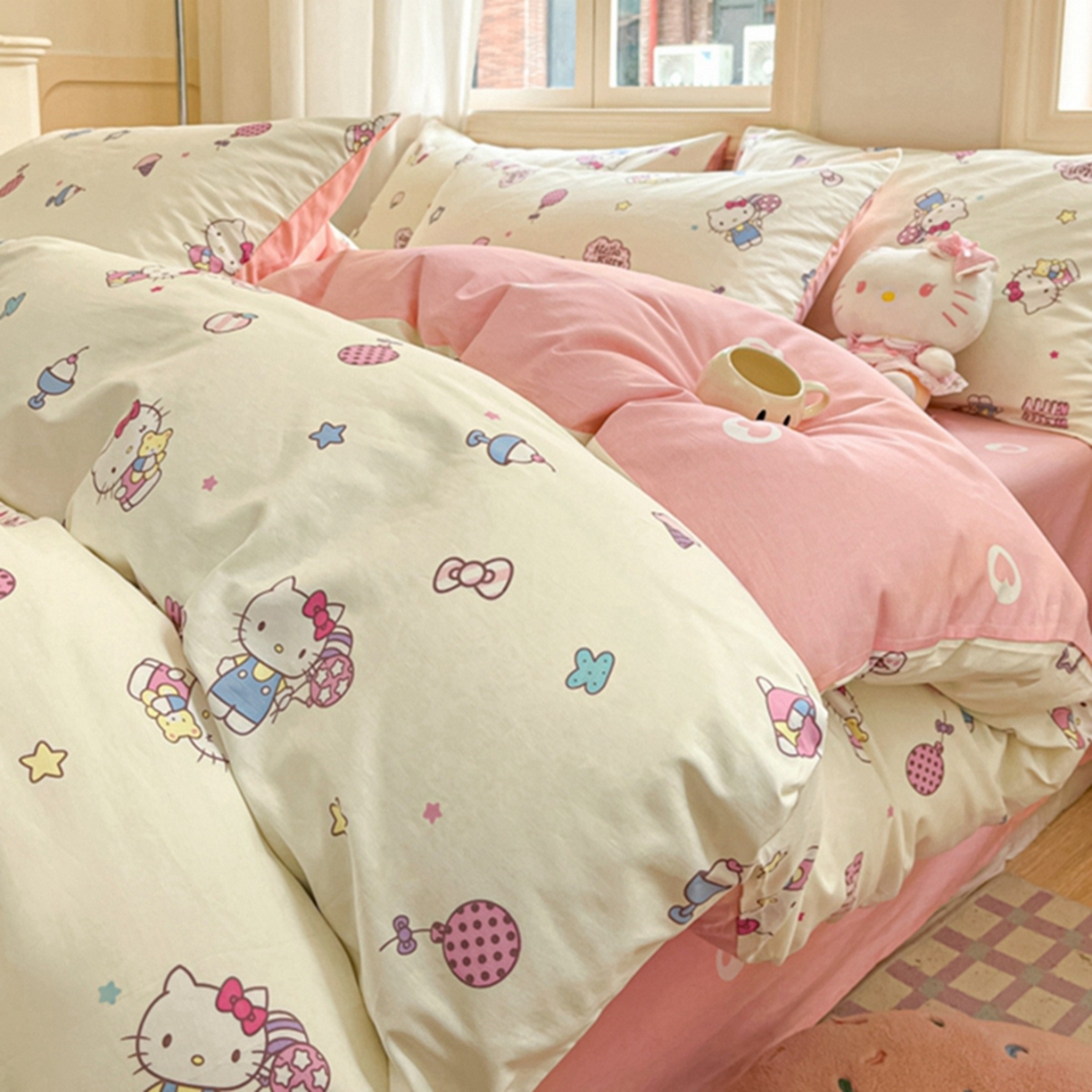 91家纺网 家纺一手货源 找家纺 博雅 2026新款三丽鸥全棉纯棉小版印花四件套 美美KT