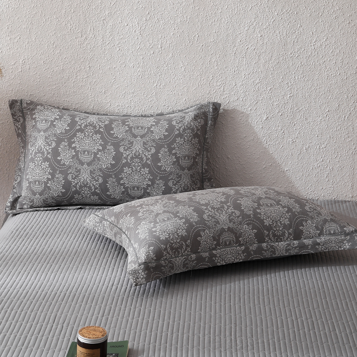 91家纺网 家纺一手货源 找家纺 金艾草 2026新款欧式风雕花全棉纯棉花边床盖四件套 欧花-灰
