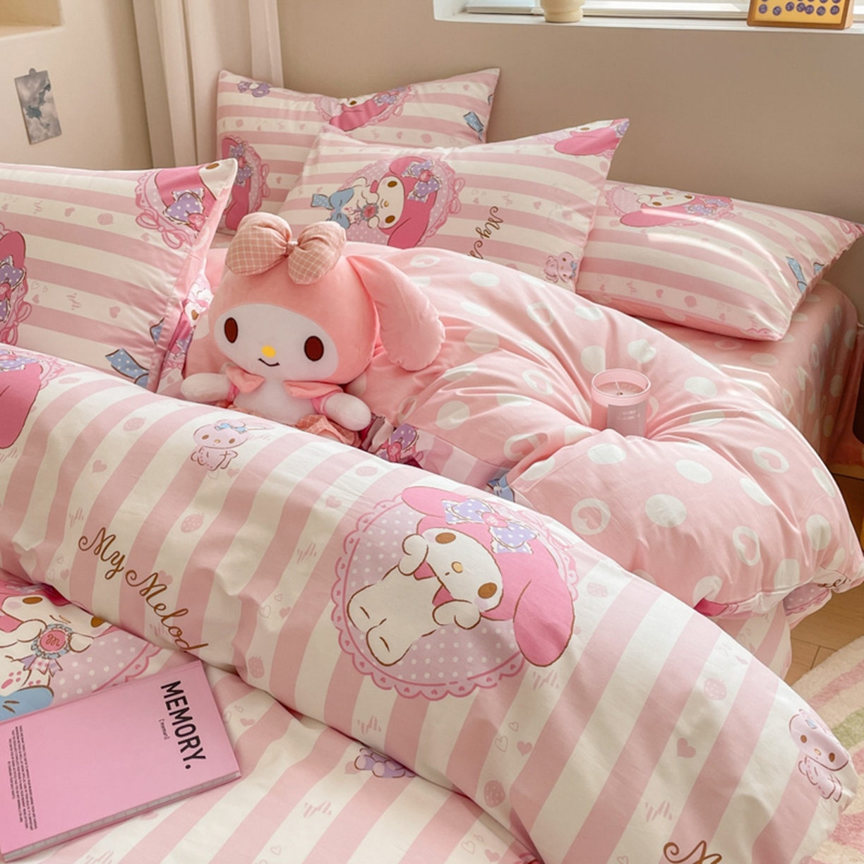 91家纺网 家纺一手货源 找家纺 博雅 2026新款三丽鸥全棉纯棉小版印花四件套 甜甜美乐蒂