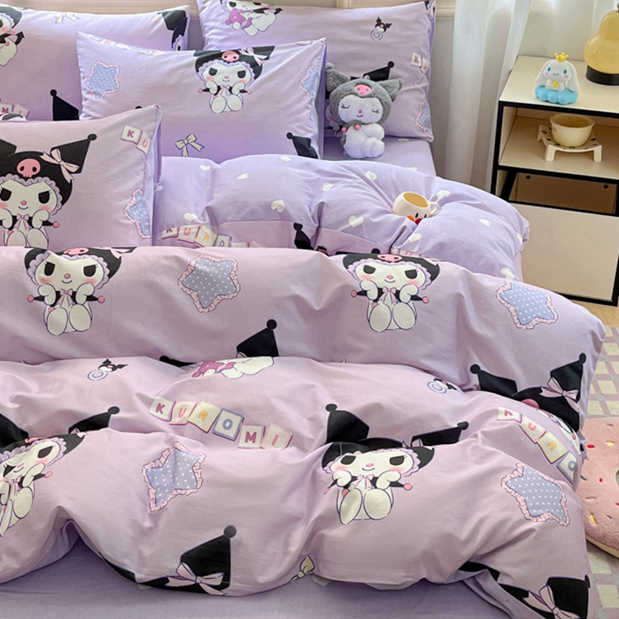 91家纺网 家纺一手货源 找家纺 博雅 2026新款三丽鸥全棉纯棉小版印花四件套 可爱库洛米