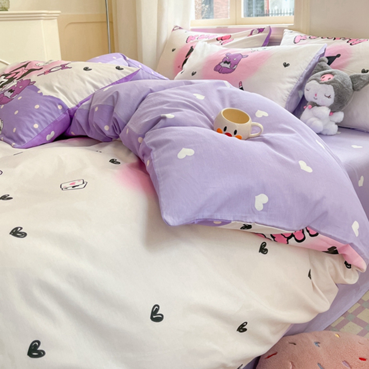 91家纺网 家纺一手货源 找家纺 博雅 2026新款三丽鸥全棉纯棉小版印花四件套 梦想库洛米AB版