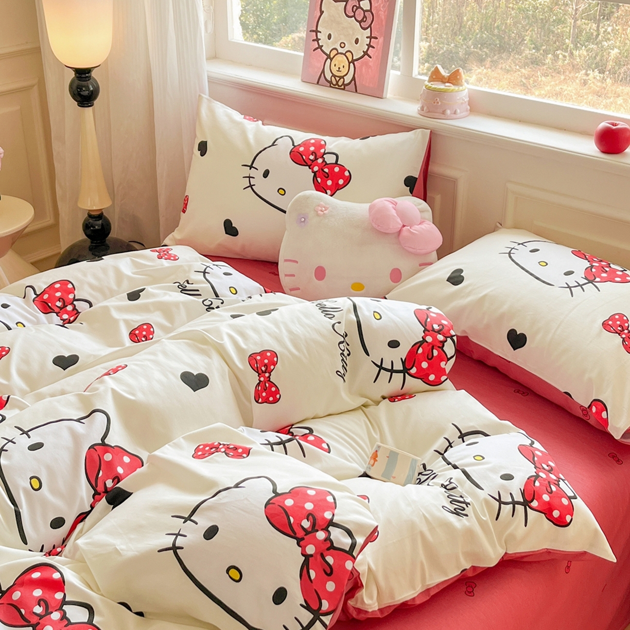 91家纺网 家纺一手货源 找家纺 博雅 2026新款三丽鸥全棉纯棉小版印花四件套 奶白kt