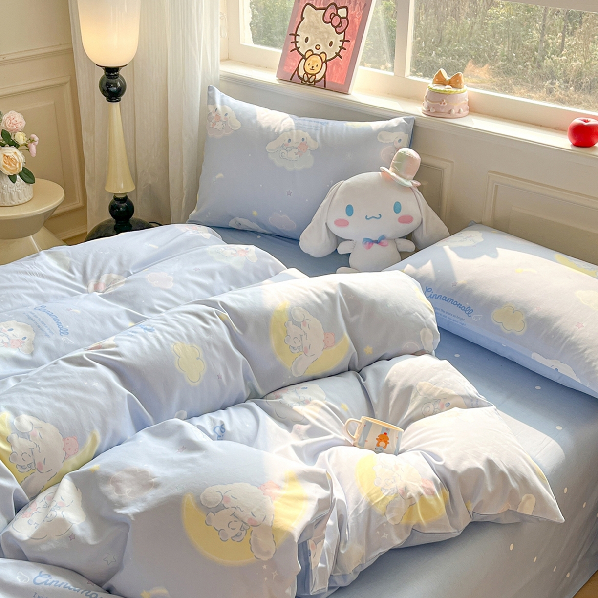 91家纺网 家纺一手货源 找家纺 博雅 2026新款三丽鸥全棉纯棉小版印花四件套 晚安玉桂狗