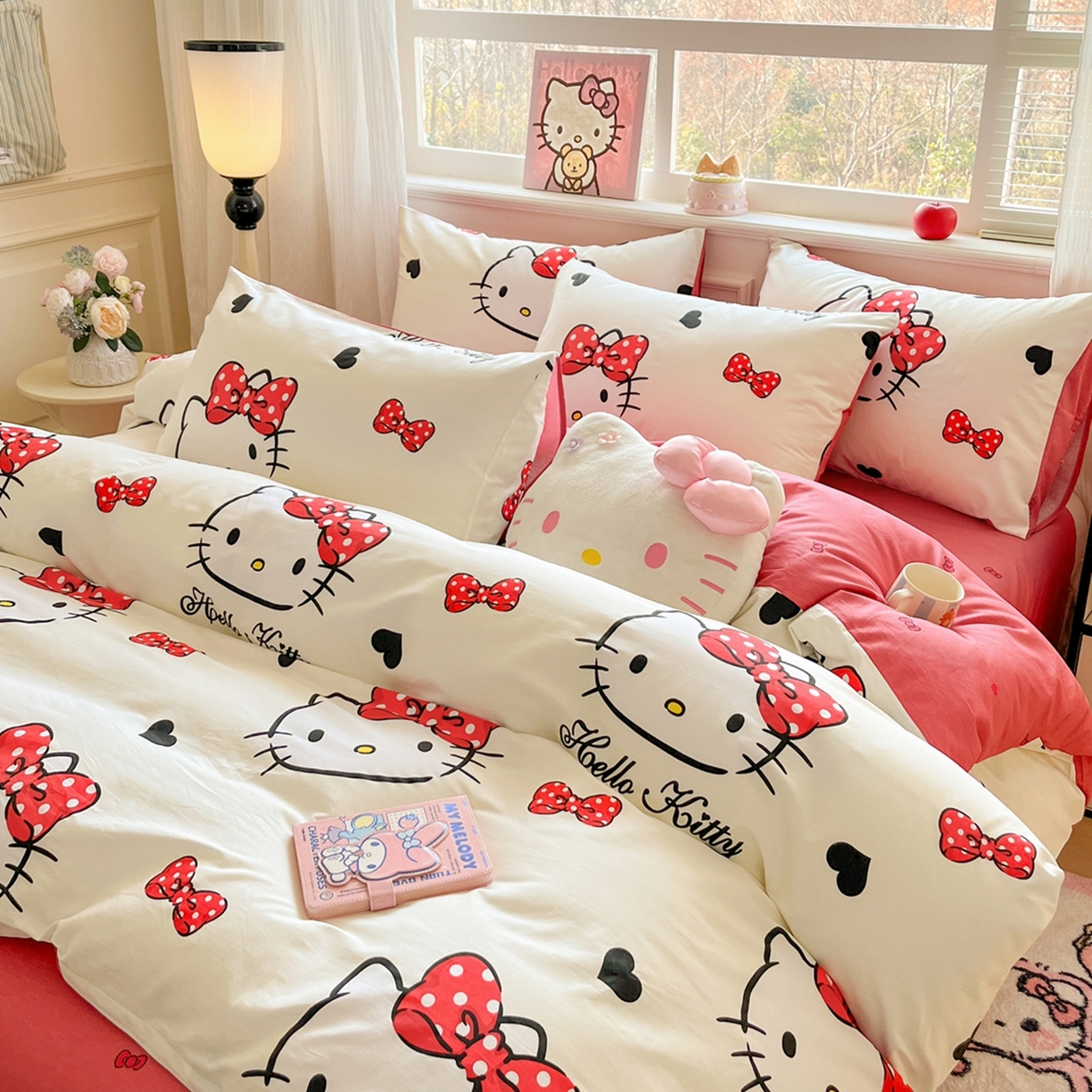 91家纺网 家纺一手货源 找家纺 博雅 2026新款三丽鸥全棉纯棉小版印花四件套 奶白kt