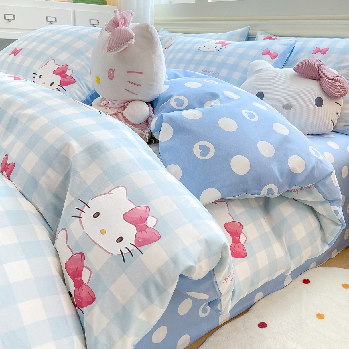 博雅 2026新款三丽鸥全棉纯棉小版印花四件套 蓝色蝴蝶结KT